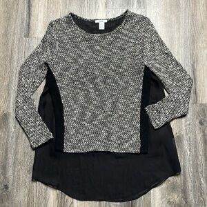 Bar III Black & White Marled Knit Sweater Over Black Sheer Lining, size small